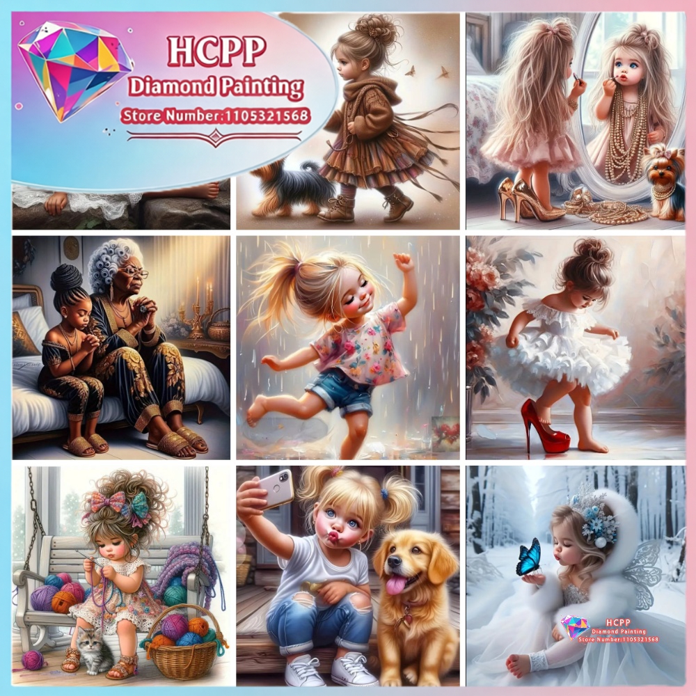 Unique Art Craft - Girl Cartoon Diamond Drawing Kit Square