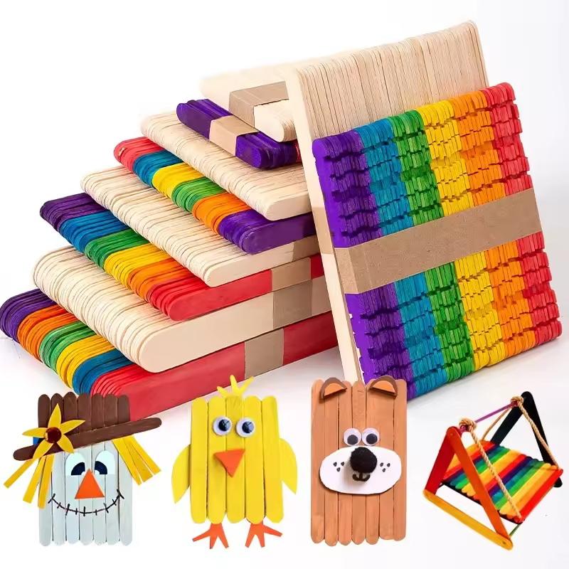 Art Craft Wood - Bulk Colorful Wooden Ice Cream Sticks