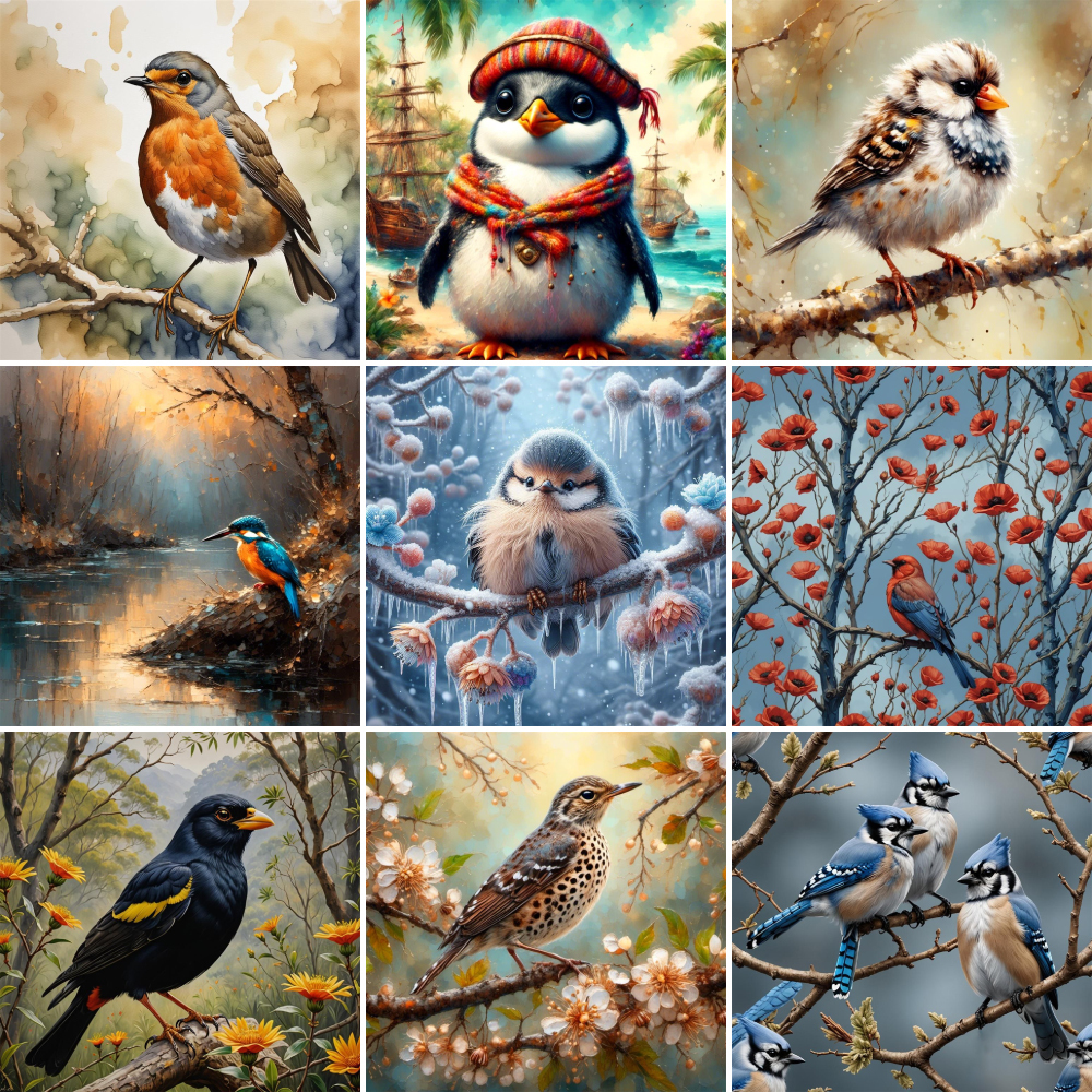 Art Craft Number - Bird Penguin Kingfisher Paint Number Paintings