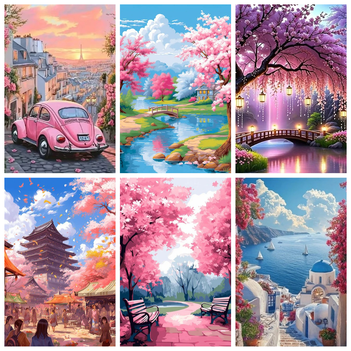 Art Craft Kits - Painting By Numbers Cherry Blossom Landscape