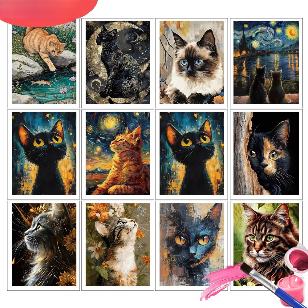 Tv Art And Craft - Paint By Numbers Cat Animal HandPainted