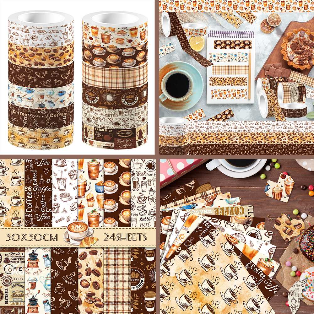 Art Craft Background - Vintage Coffee Pattern Washi Tape and