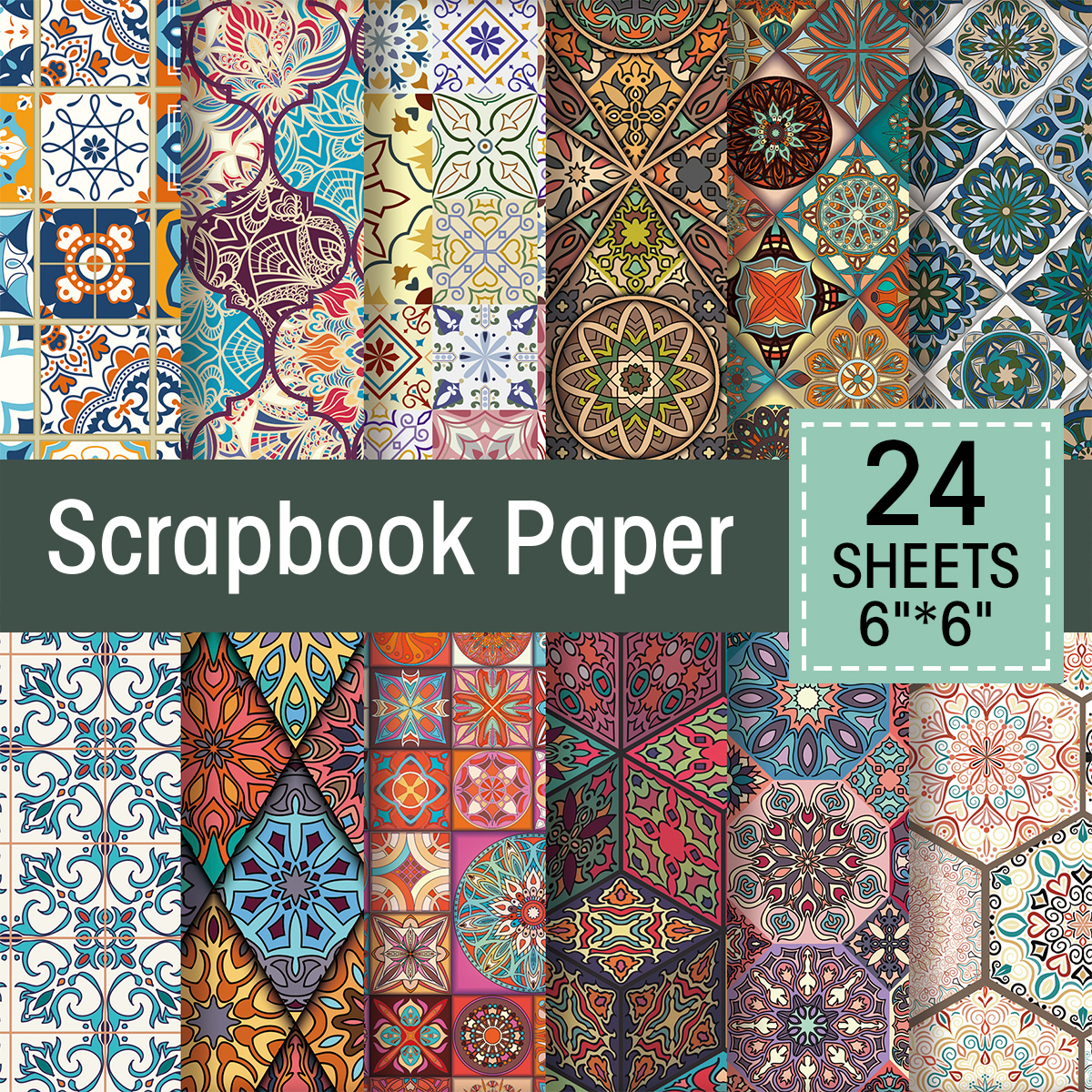 Unique Art Craft - 24pcs Fancy Tile Style Art Paper,12