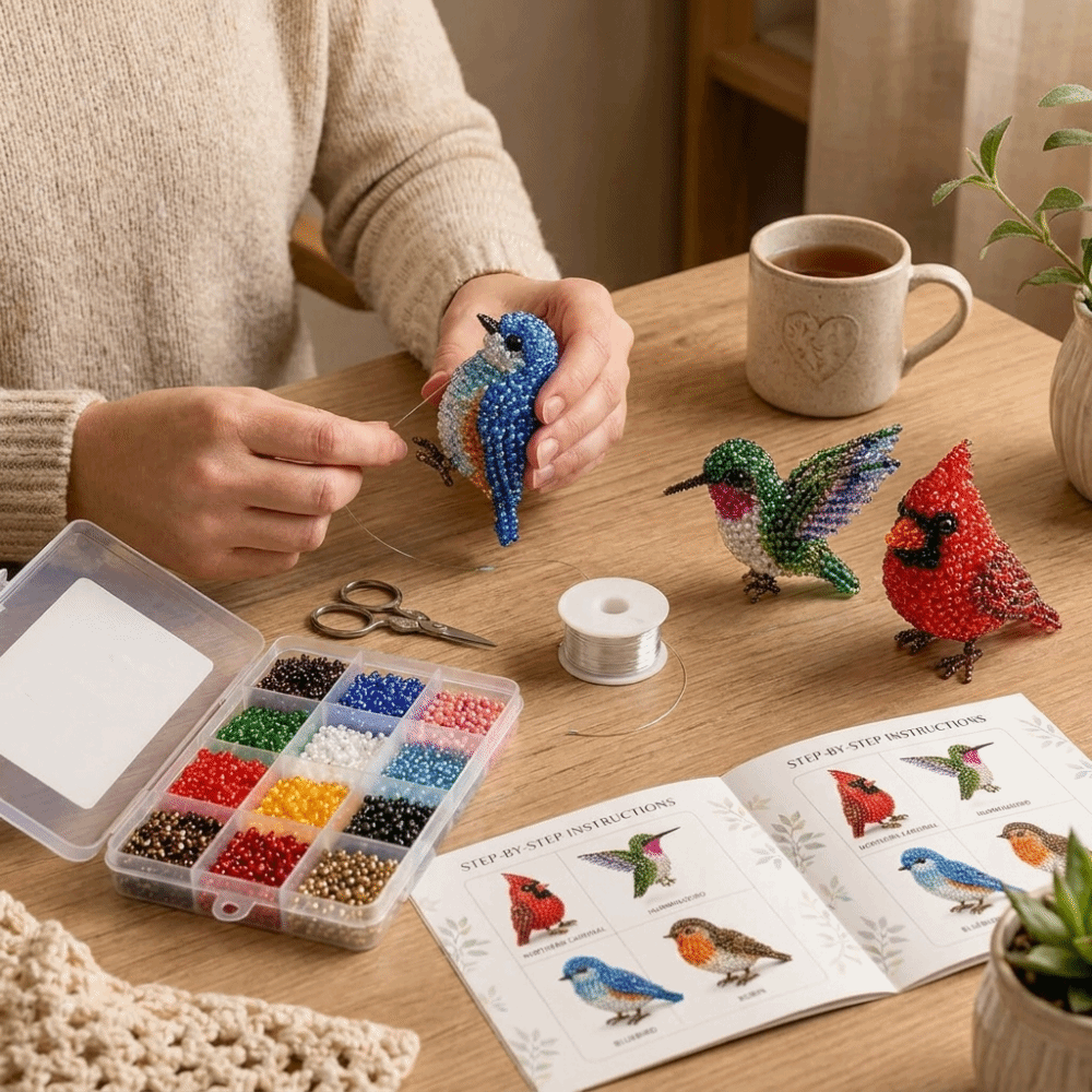 Art Craft Education - Handmade DIY Animal Bead Embroidery Kit