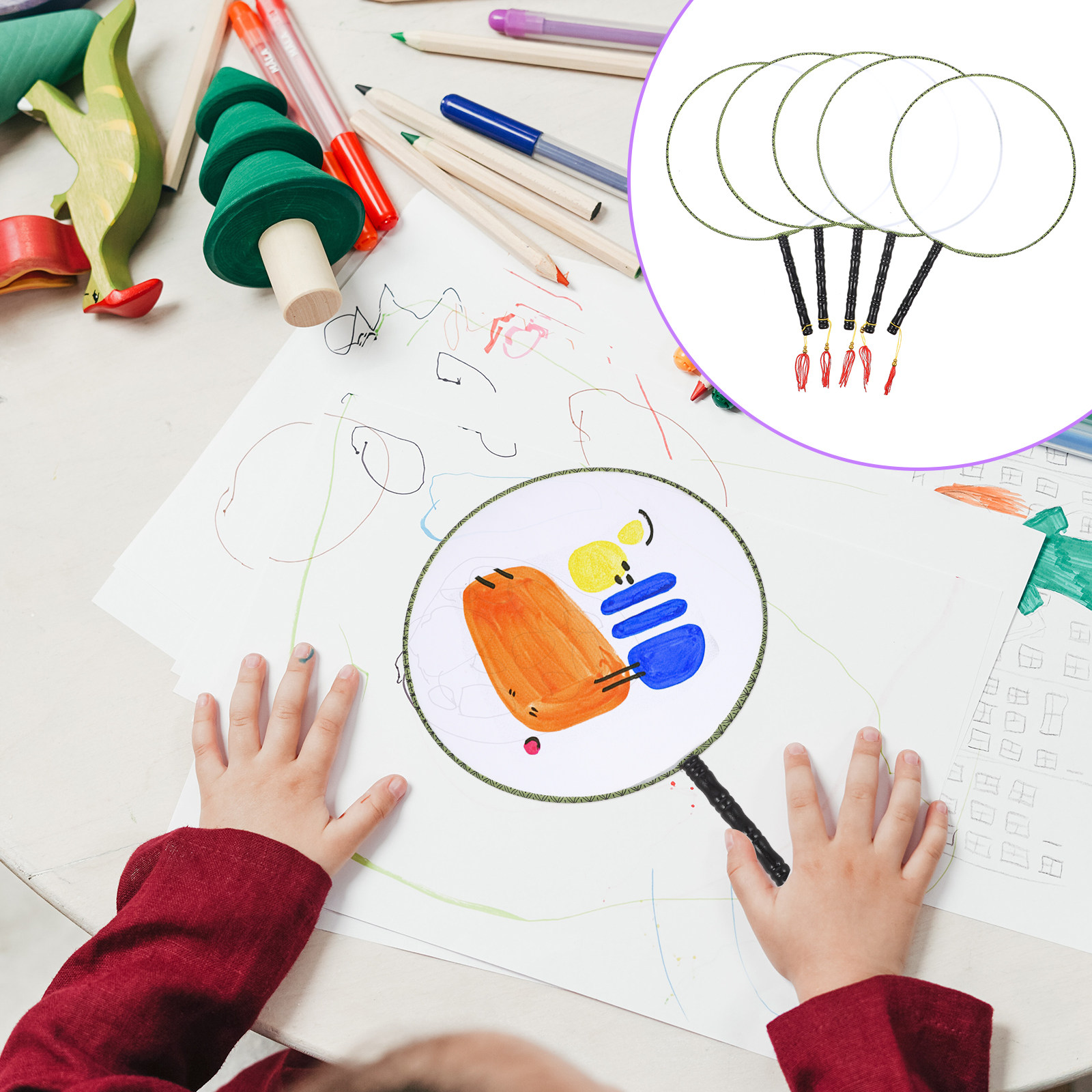 Art Craft Doodle - 5Pcs Doodle Painting Fan Blank Design