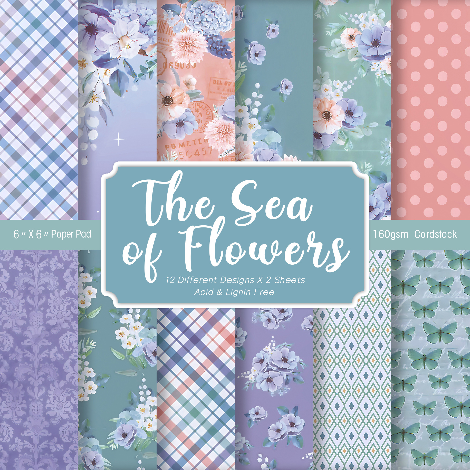Art Craft Background - 24 Sheets Colored Floral Pattern Scrapbook