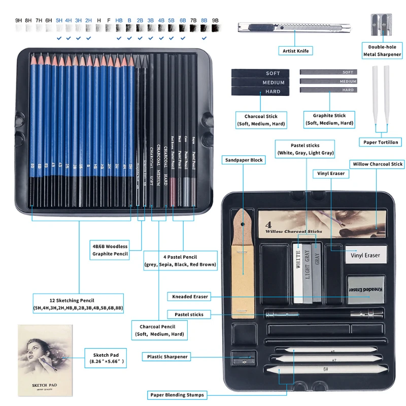 50 Pcs Sketching Pencil Set Wo - Sketching Charcoal Set recensione e prezzo