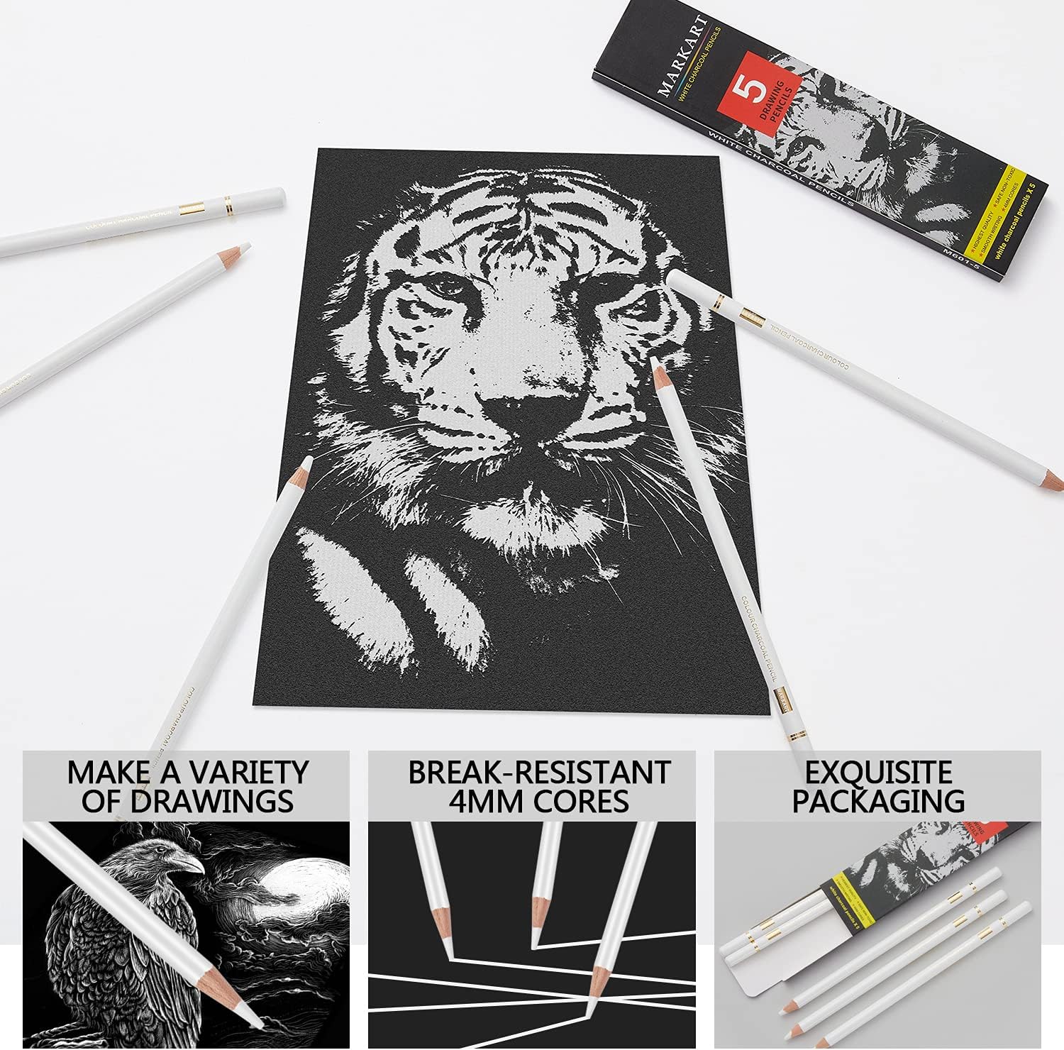 White Charcoal Pencils Set for - Sketching Charcoal Set recensione e prezzo