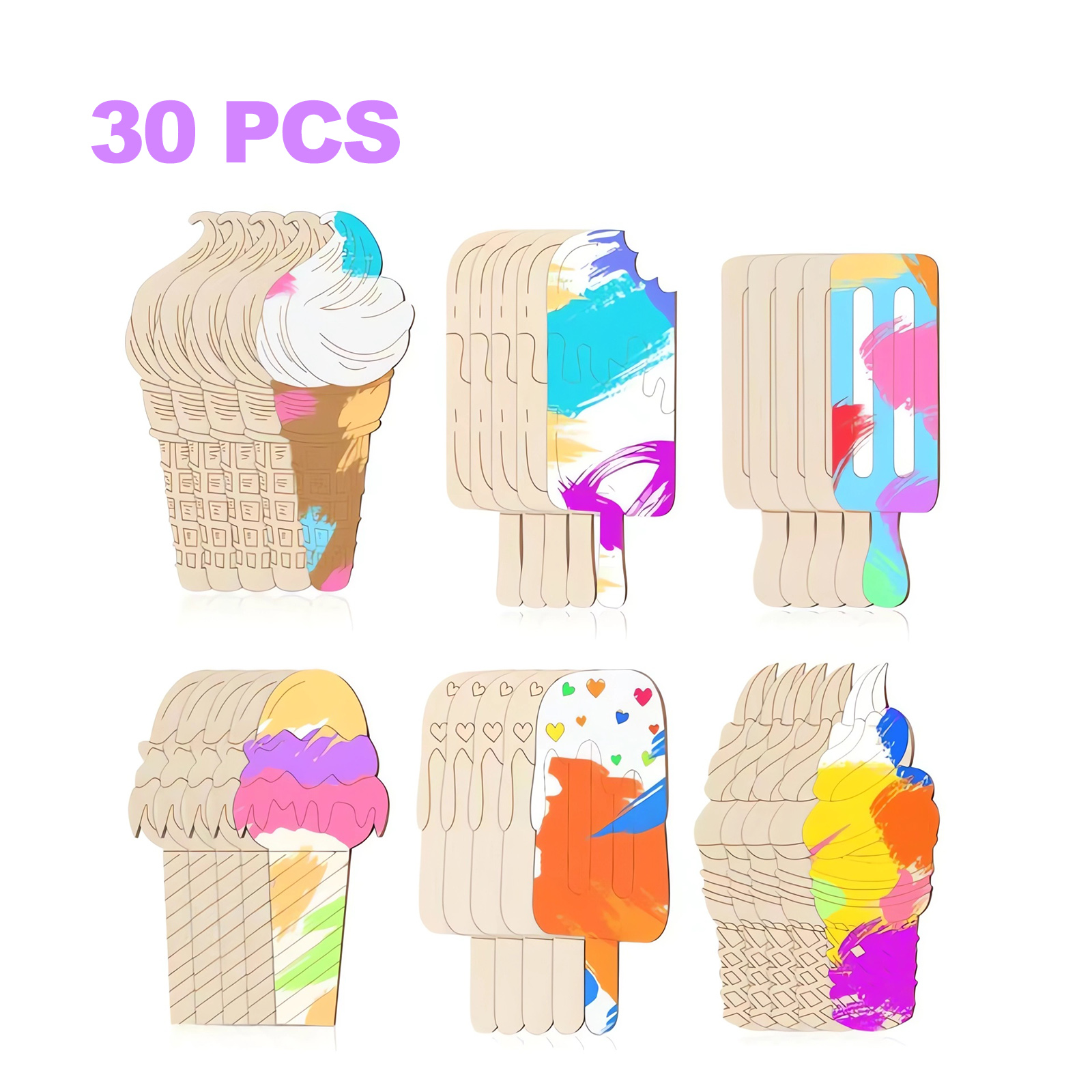 6/30pcs Ice Cream Wood Cutouts - Art Craft Doodle recensione e prezzo